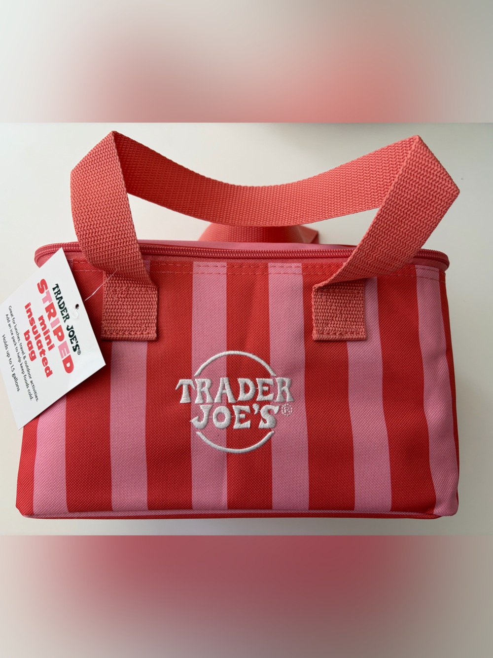 Trader Joe's Pastel Red-and-Pink Striped Mini Insulated Tote SummerCollection